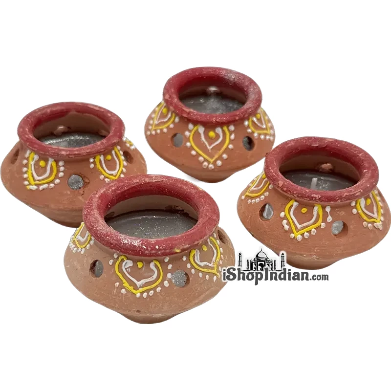 Traditional Garba Matki Diya with Wax - 4 pack (4 diyas)