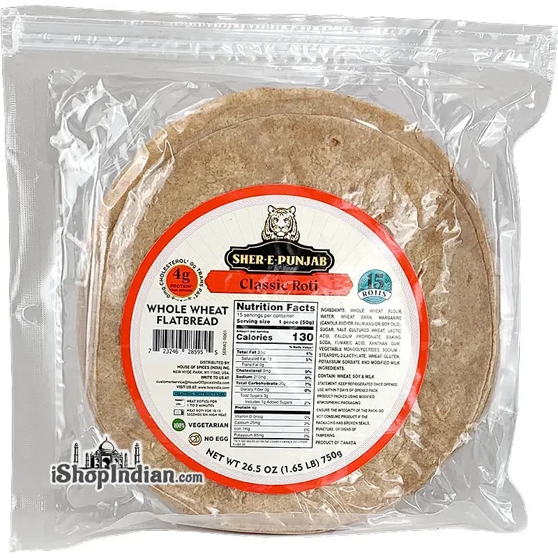 Sher-E-Punjab Classic Roti - Whole Wheat Flatbread (15 pcs)