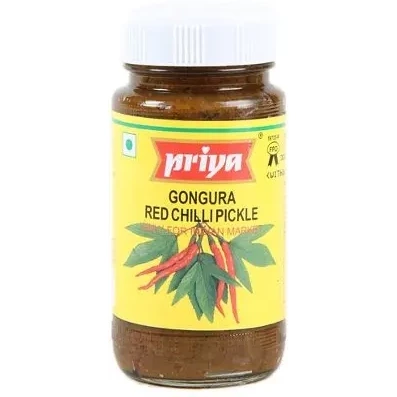 Priya Gongura Red Chili Pickle ith Garlic (300 gm bottle)