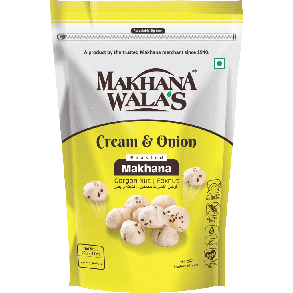 Case of 20 - Makhana Wala's Cream & Onion Roasted Makhana - 60 Gm (2.1 Oz)