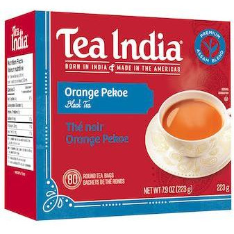 Case of 12 - Tea India Orange Pekoe Black Tea 80 Round Tea Bags - 224 Gm (7.9 Oz) [50% Off]