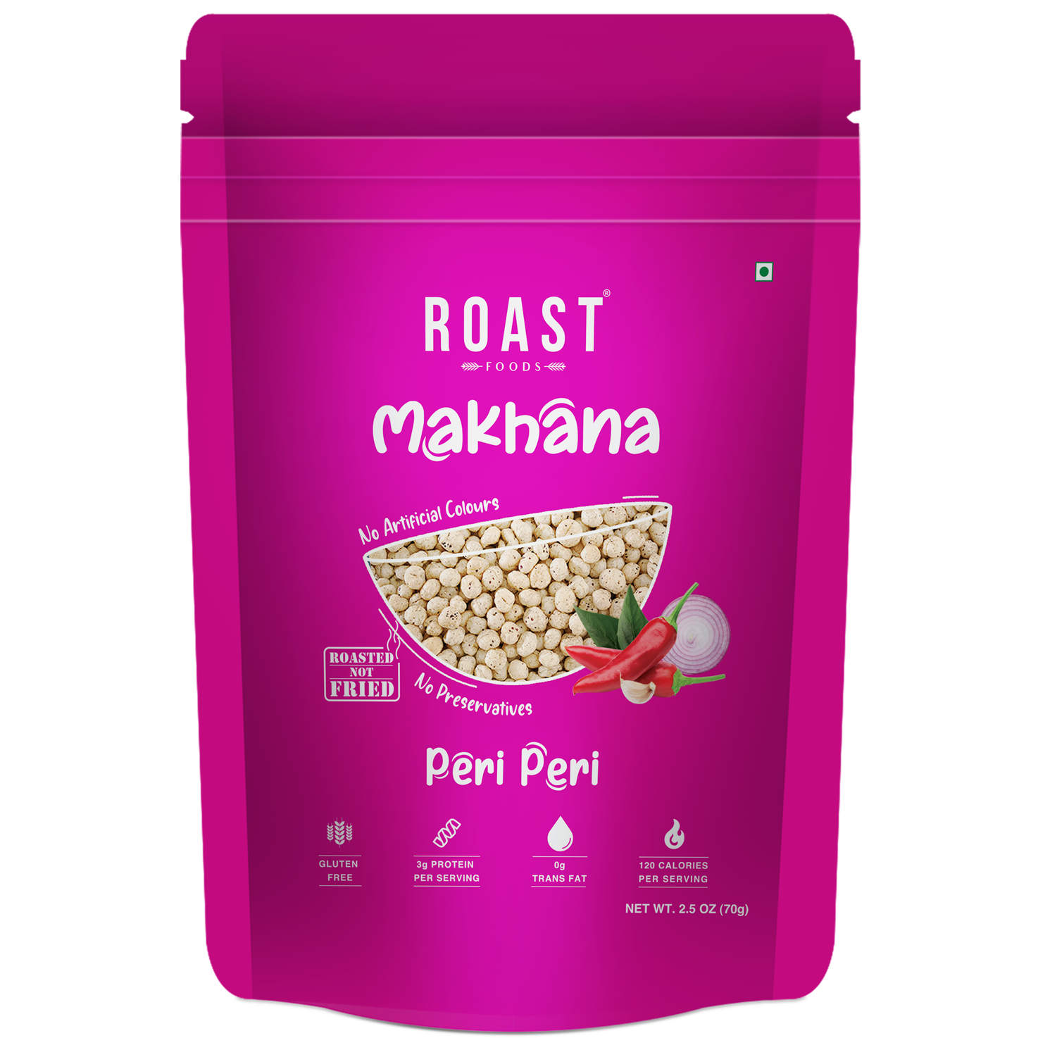 Case of 12 - Roast Foods Makhana Foxnuts Peri Peri - 70 Gm (2.5 Oz)