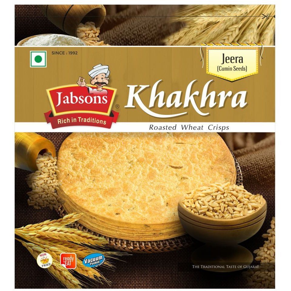 Case of 24 - Jabsons Jeera Khakhra Roasted Wheat Crisps Cumin Flavor - 180 Gm (6.35 Oz)