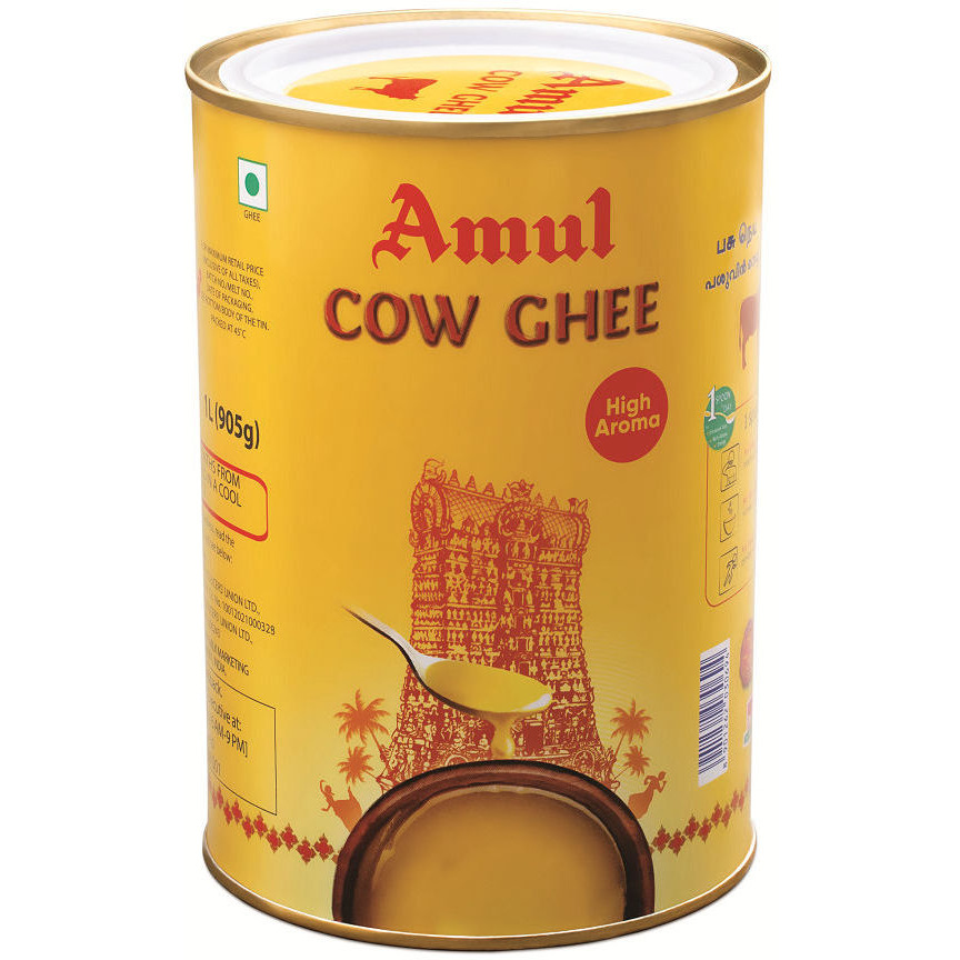Case of 12 - Amul Cow Ghee High Aroma Export Pack - 2 Lb (907 Gm)