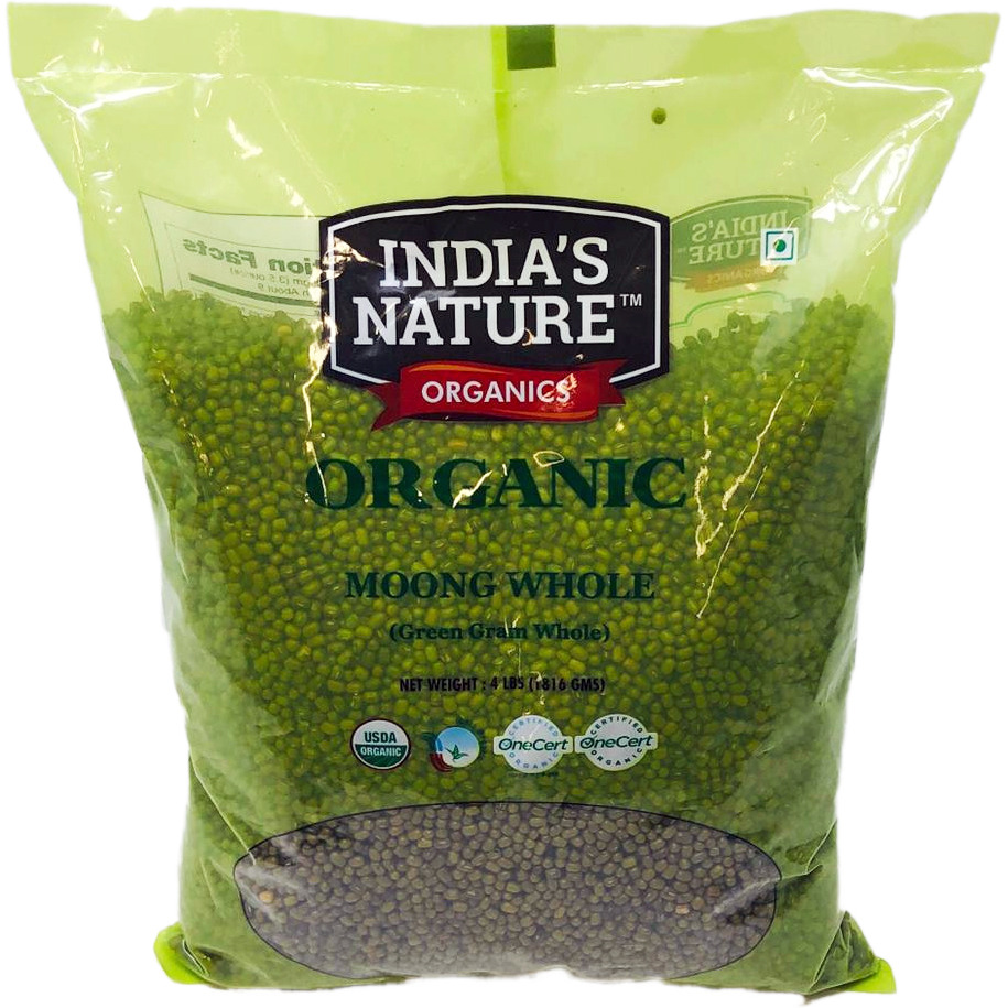 Case of 10 - Indias Nature Organic Moong Whole - 4 Lb (1.81 Kg)