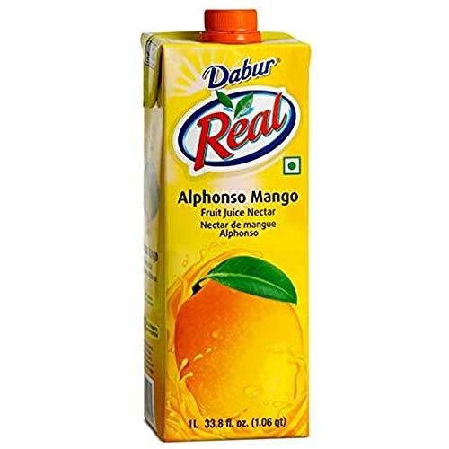 Case of 12 - Dabur Real Alphonso Mango Fruit Nectar Juice - 1 L (33.8 Fl Oz)