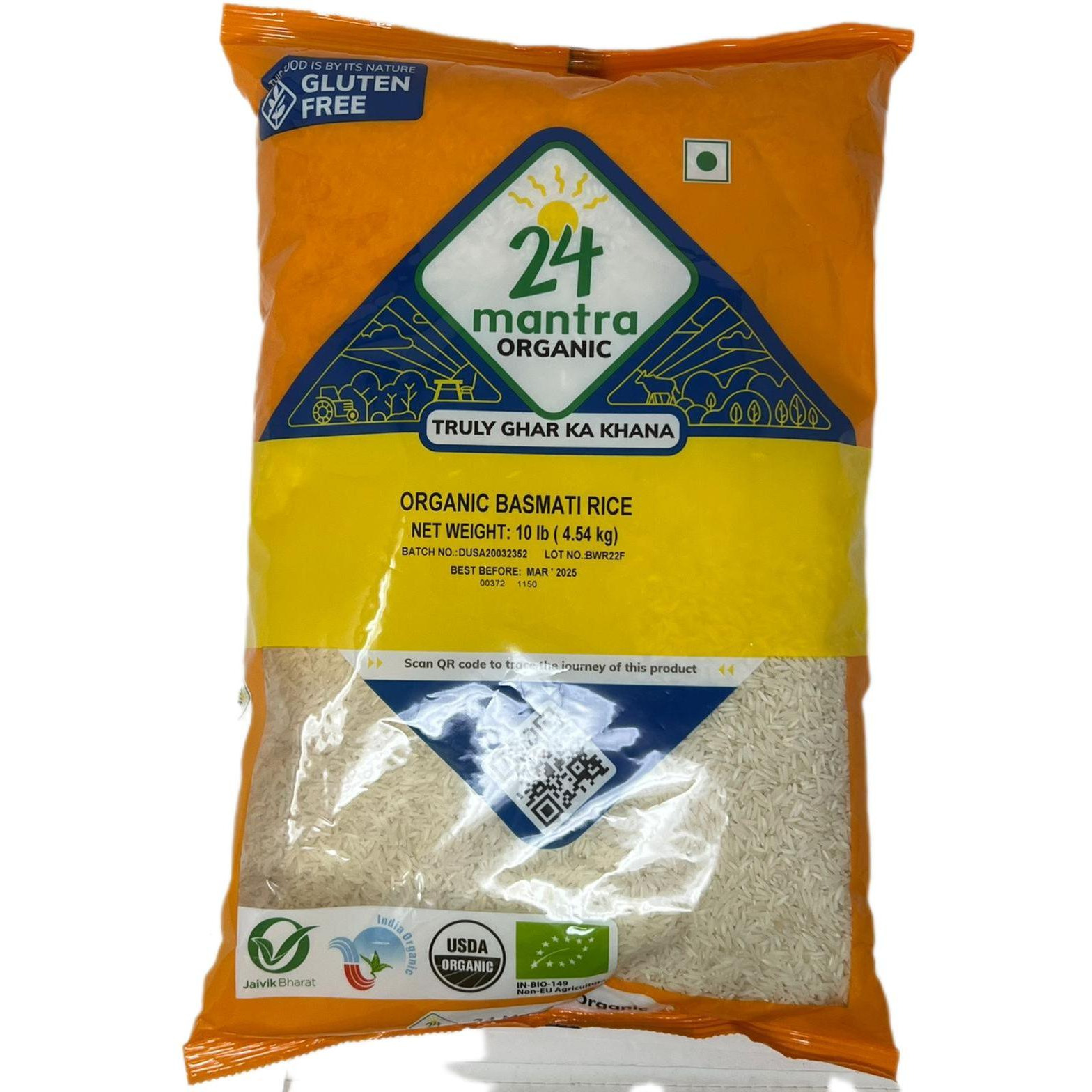 Case of 4 - 24 Mantra Organic Basmati White Rice - 10 Lb (4.5 Kg)
