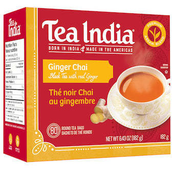 Case of 12 - Tea India Ginger Chai 80 Tea Bags - 182 Gm (6.43 Oz)