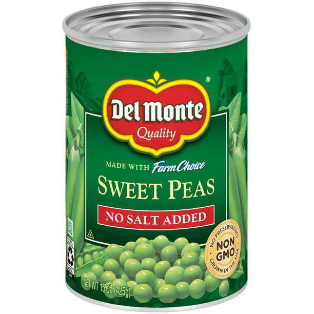 Case of 1 - Del Monte Sweet Peas No Salt Added - 15 Oz (425 Gm)