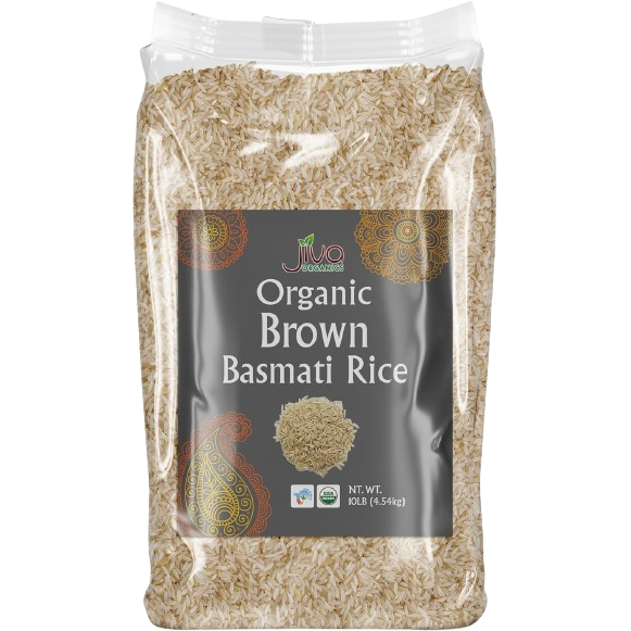 Case of 4 - Jiva Organics Organic Brown Basmati Rice - 10 Lb (4.54 Kg)