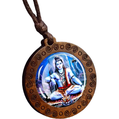 Men's Indian God Round Glass Wood Pendant Necklace - 1.53 In