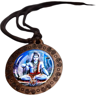 Men's Indian God Round Glass Wood Pendant Necklace - 1.53 In