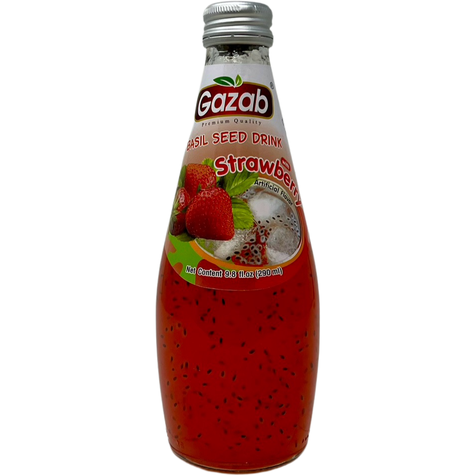 Case of 24 - Gazab Basil Seed Drink Strawberry Flavor - 9.8 Fl Oz (290 Ml)