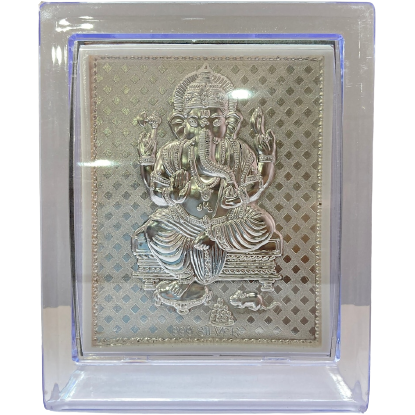 Case of 1 - 999 Pure Silver Ganesh Ji Photo Frame - 3 In X 2.5 In