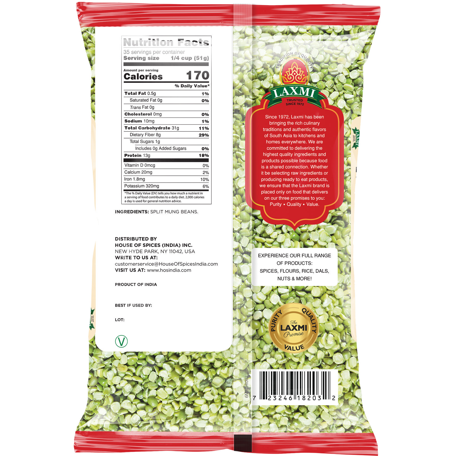 Laxmi Moong Dal Split with Skin - 4 Lb (1.81 Kg)