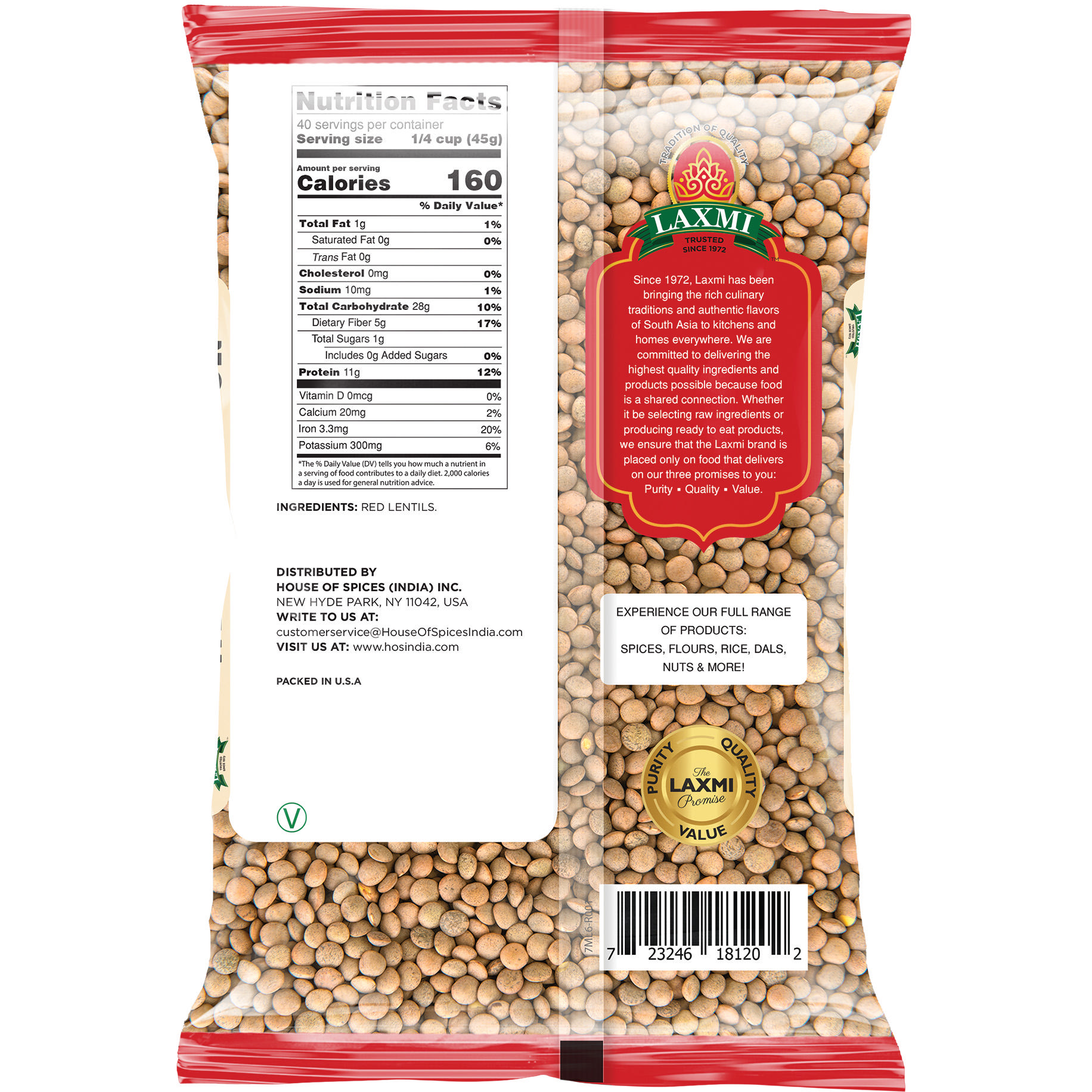 Laxmi Whole Masoor Red Lentils - 4 Lb (1.81 Kg)