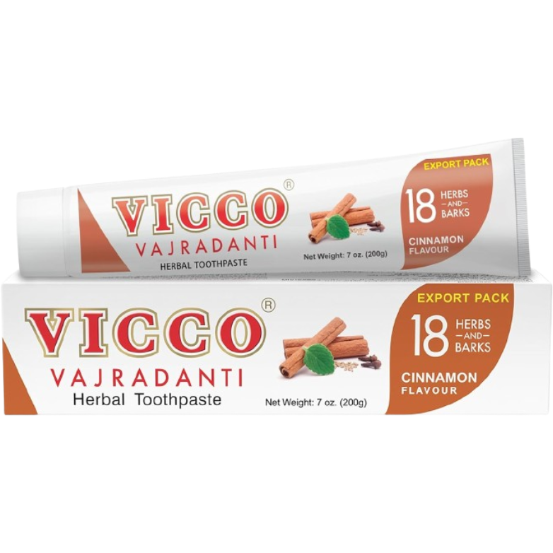Case of 10 - Vicco Vajradanti Cinnamon Flavour Herbal Toothpaste - 7 Oz (200 Gm)