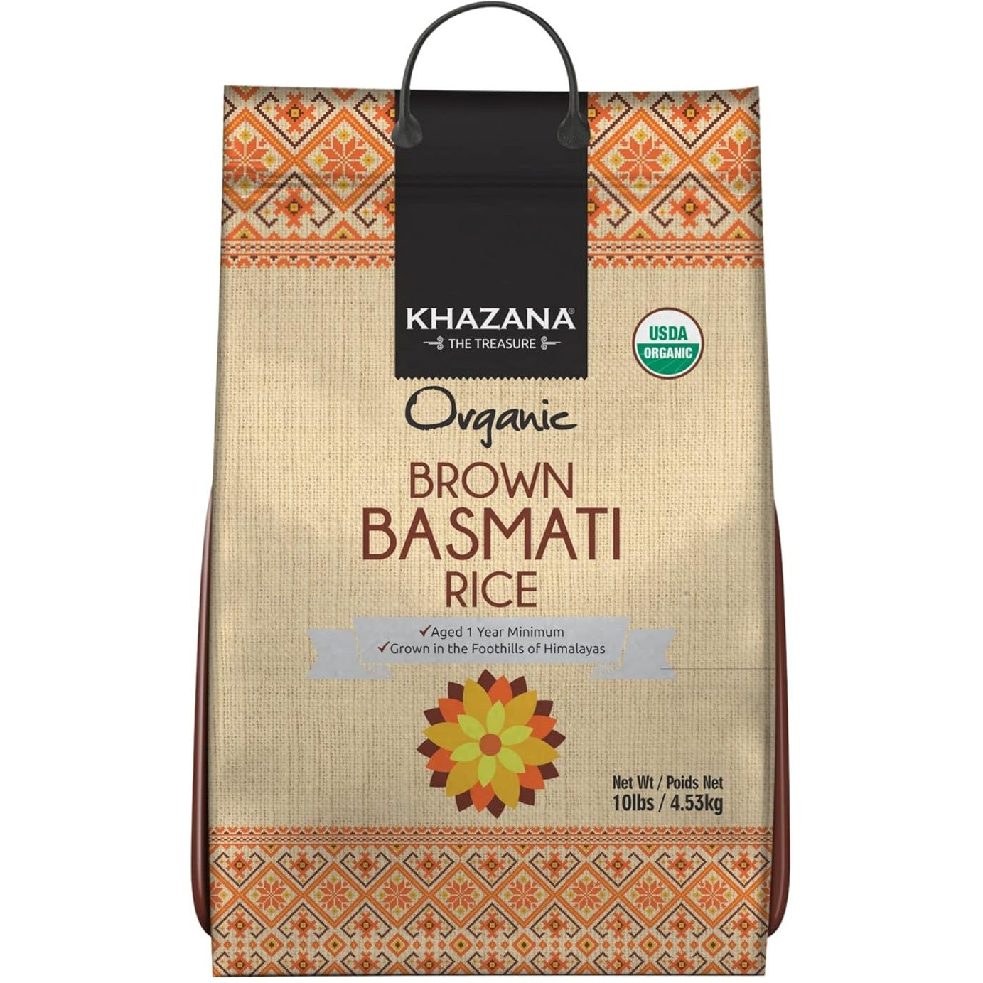 Case of 1 - Khazana Organic Brown Basmati Rice - 10 Lb (4.53 Kg)