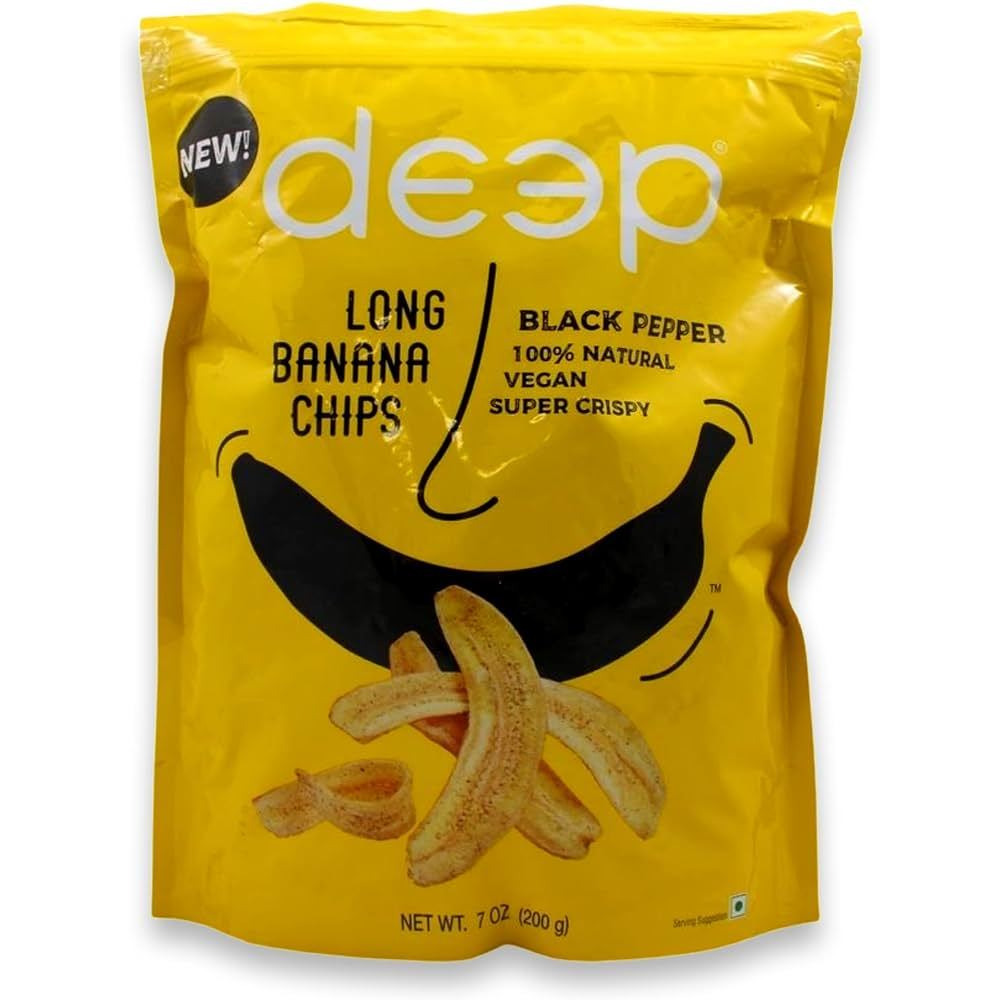 Case of 15 - Deep Long Banana Chips Black Pepper - 200 Gm (7 Oz)