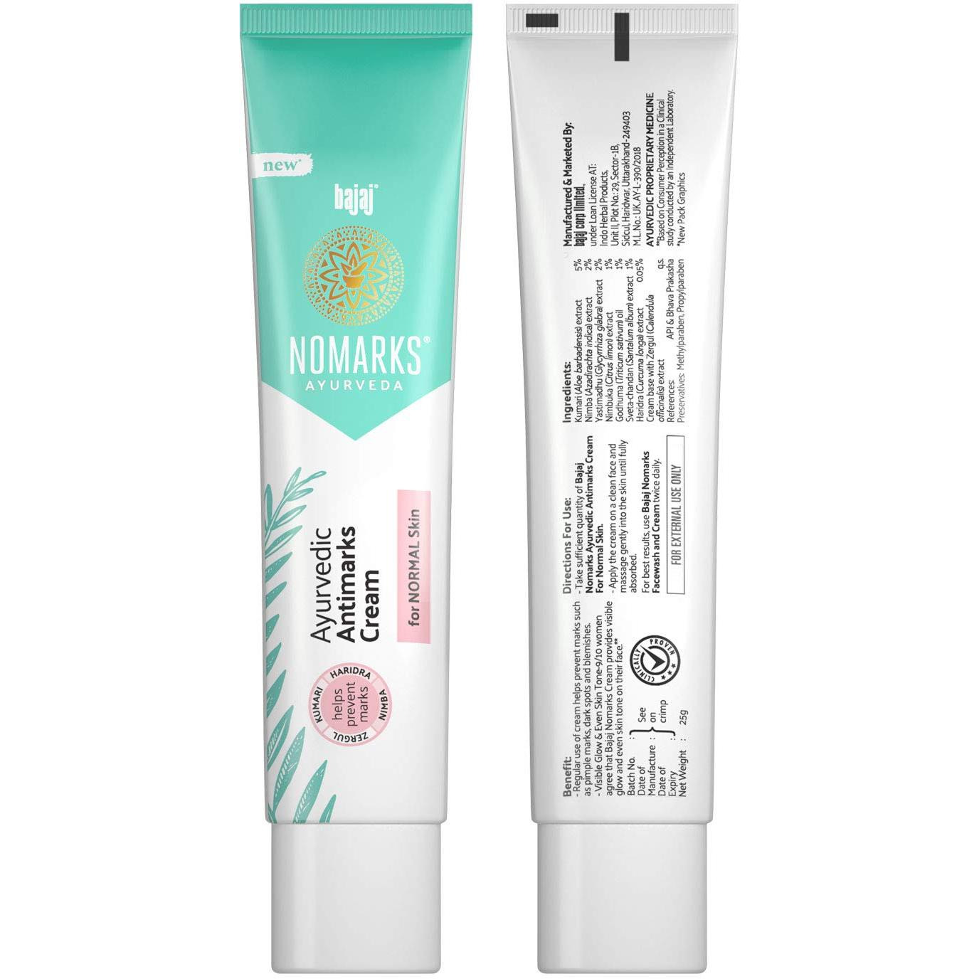 Bajaj Nomarks Ayurvedic Antimarks Cream For Normal Skin - 25 Gm (0.881 Oz)