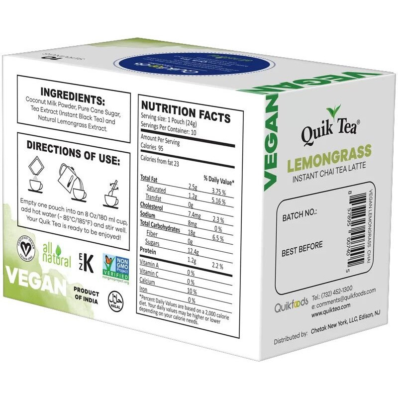 Vegan Quick Tea Vegan Lemongrass - 8.45 Oz