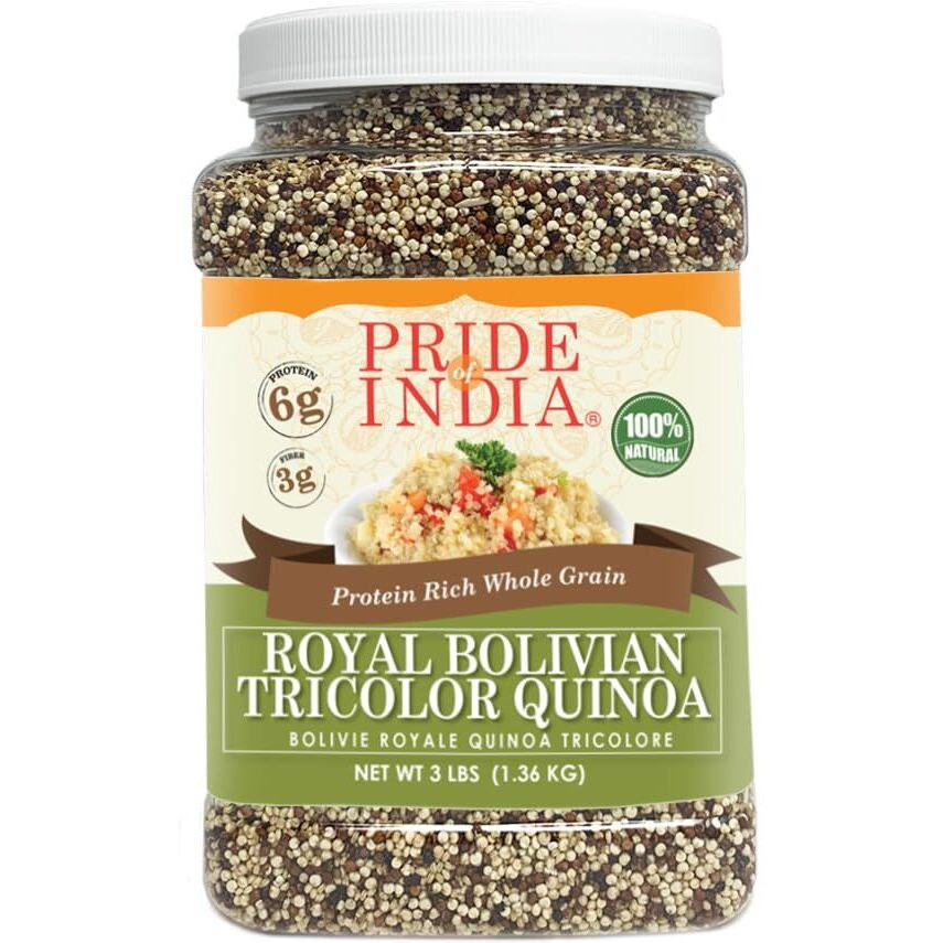 Pride Of India - Natural Three Color Quinoa - 100% Royal Bolivian Superior Grade Protein Rich Whole Grain, 1.5 Pound (24oz) Jar