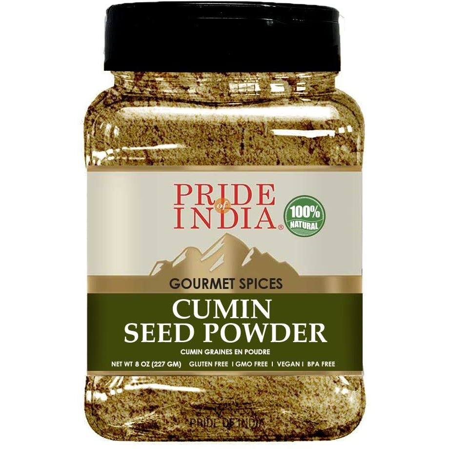 Pride of India ??? Cumin Seed Ground ??? Traditional Indian Spice ??? Seasoning spice for Curries/Lentils/Chicken/Meat ??? Easy to Store ??? 8oz. Medium Dual Sifter Bottle