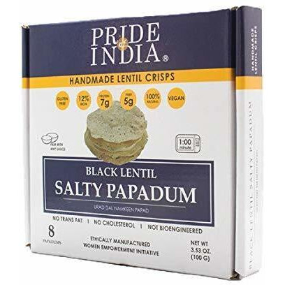 Pride Of India - Salty Black Bean Namkeen Papadum Lentil Crisp - Pack of 6 - 8 count Box 6 * 100gm oz