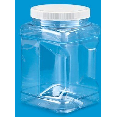 Clear Food Grade PET Plastic Square Grip Storage Jar w/Cap - 48 Fluid Ounces - 6-Jar Pack (4-5 Cup Storage Capacity) by Pride Of India 48 oz