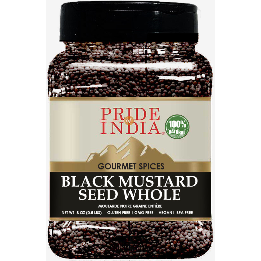 Pride of India ??? Black Mustard Seed ??? Gourmet & Vegan Indian Spice ??? Pungent/Spicy Flavor ??? Dry Seasoning - Gluten & GMO Free ??? Easy to Use ??? 8 oz. Medium Dual Sifter Bottle