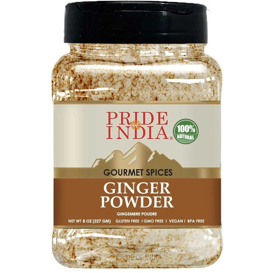 Pride of India ??? Ginger Fine Ground ??? Gourmet Spice ??? Blends Well ??? Good for Cooking/Baking/Tea & More ??? No Additives ??? Fresh Root Powder ??? Easy to Store ??? 8oz. Medium Dual Sifter Bottle