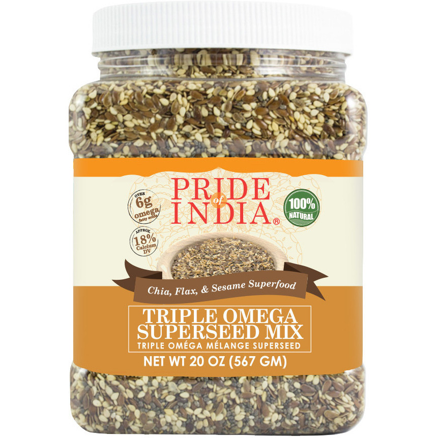 Pride Of India - Triple Omega Superseed Mix - Protein, Fiber, Calcium, Iron, Omega-3, Omega-6, Thiamin Rich Superfood w/Chia Flax & Sesame Seeds,