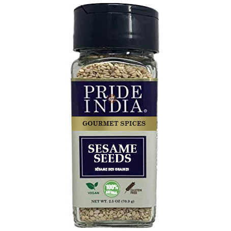 Pride of India ??? Sesame Seed Whole ??? Unhulled & Fresh ??? Keto-Friendly/Gluten-Free ??? Rich in Dietary Fiber - Ideal Seasoning for Salads/Sweets/Desserts ??? Easy to Use ??? 2.5 oz. Small Dual Sifter Bottle