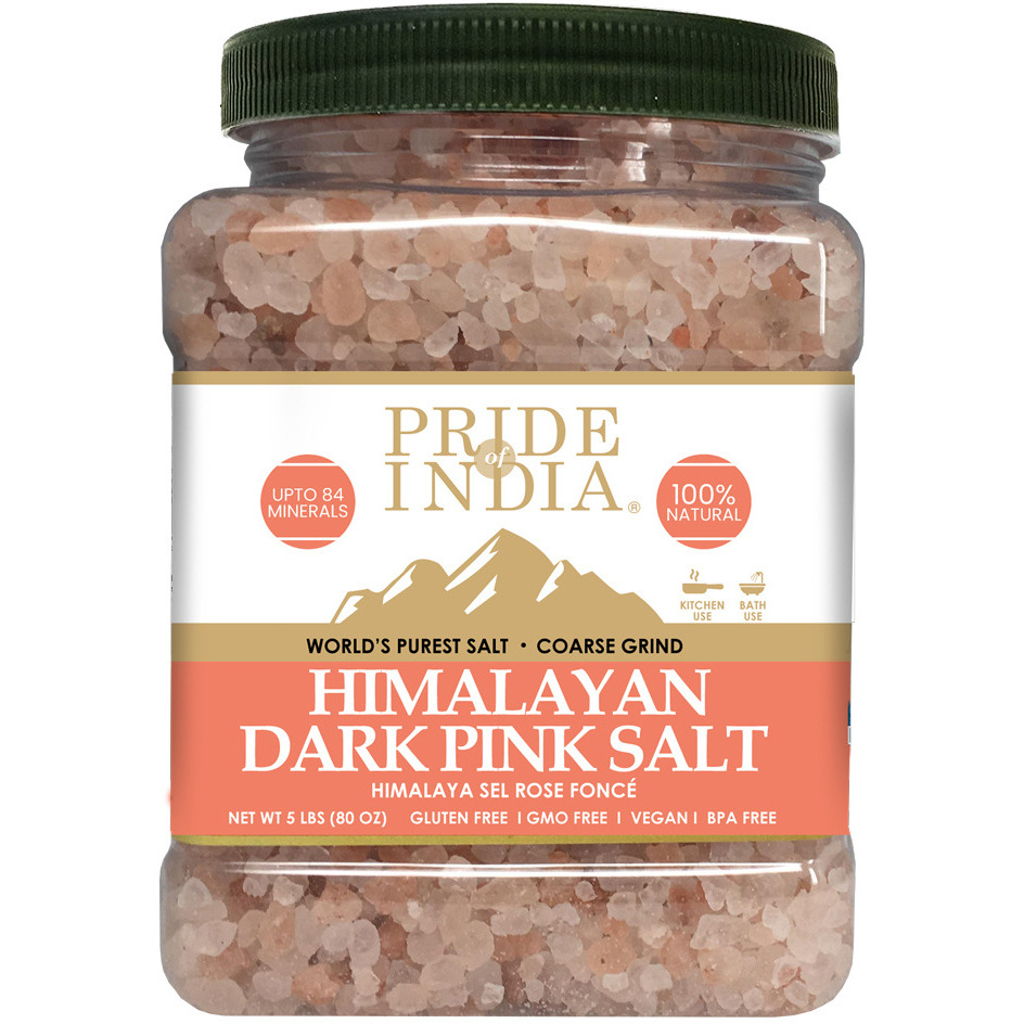 Pride Of India - Himalayan Rock Salt - 84+ Natural Mineral Enriched (Pure Himalayan Pink Salt;  Coarse Grind 5 Pound Jar)