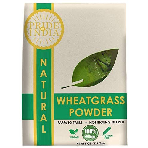 Pride Of India - Natural Wheatgrass Powder - Half Pound (8oz - 227gm) Vegan Antioxidant Rich Powerful Superfood - Instantly mixes into Juices, Smoothies, Blends, Greens. 32+ Servings - Caffeine Free