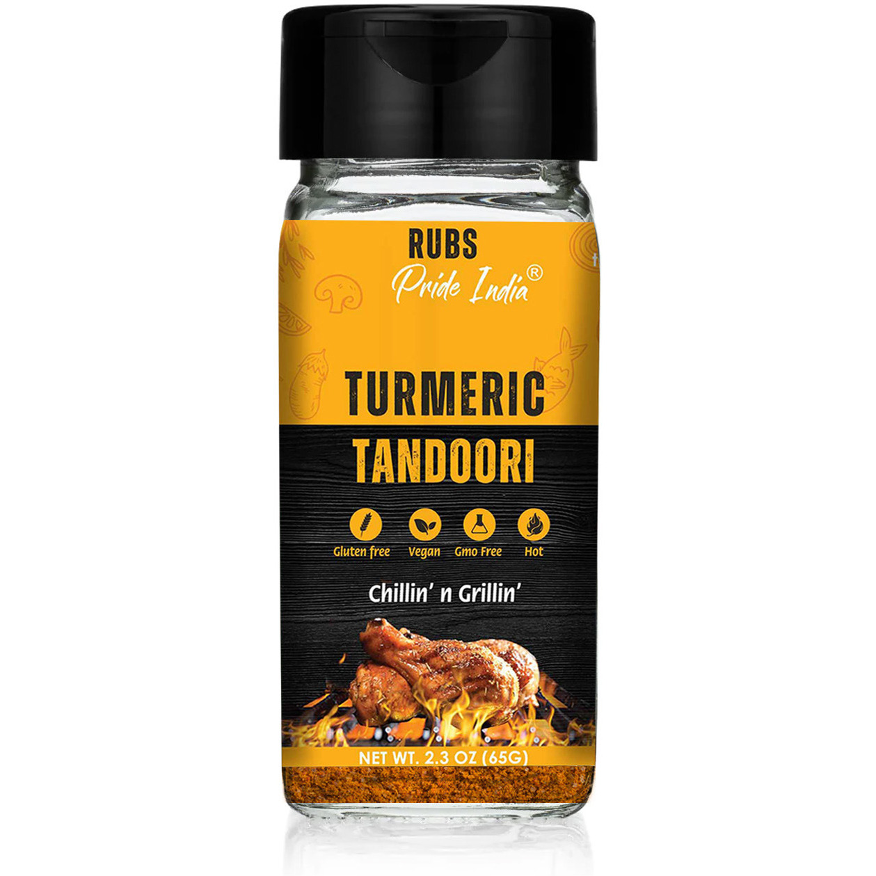 Pride of India Turmeric Tandoori Rub 2.3 oz (65 gm) w/ Convenient Dual Sifter Cap Bold Smoky Golden Flavor| Used for Marinating Seasoning Flavoring Spicing | Vegan and Gluten Free