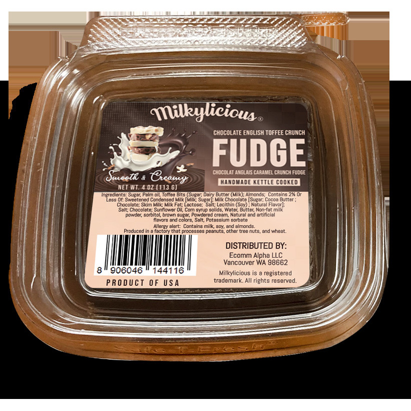 Old Fashioned Handmade Kettle Cooked Smooth Creamy Fudge - English Milk Chocolate Toffee Crunch (1/4 Pound)