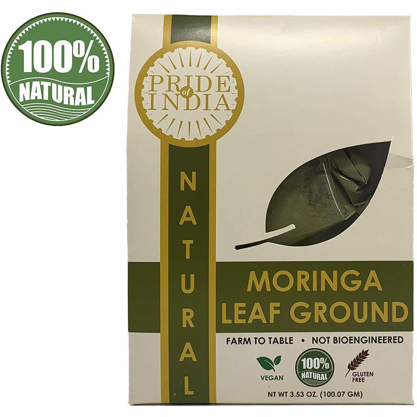 Pride Of India - Premium Grade Pure & Raw Sun-dried Moringa Leaf Ground, (3.53oz - 100gm) - Energy Boost, Immunity Support, Fat burn, Multivitamin, Superfood - Amazing value for money