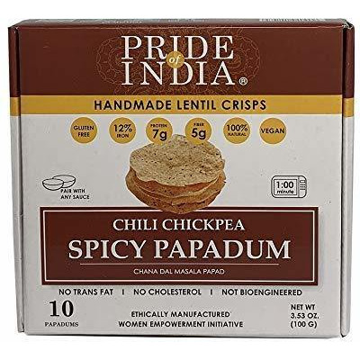 Pride Of India - Spicy Chickpea Masala Papadum Lentil Crisp, Pack of 6 - 10 count Box 6 * 100gm oz