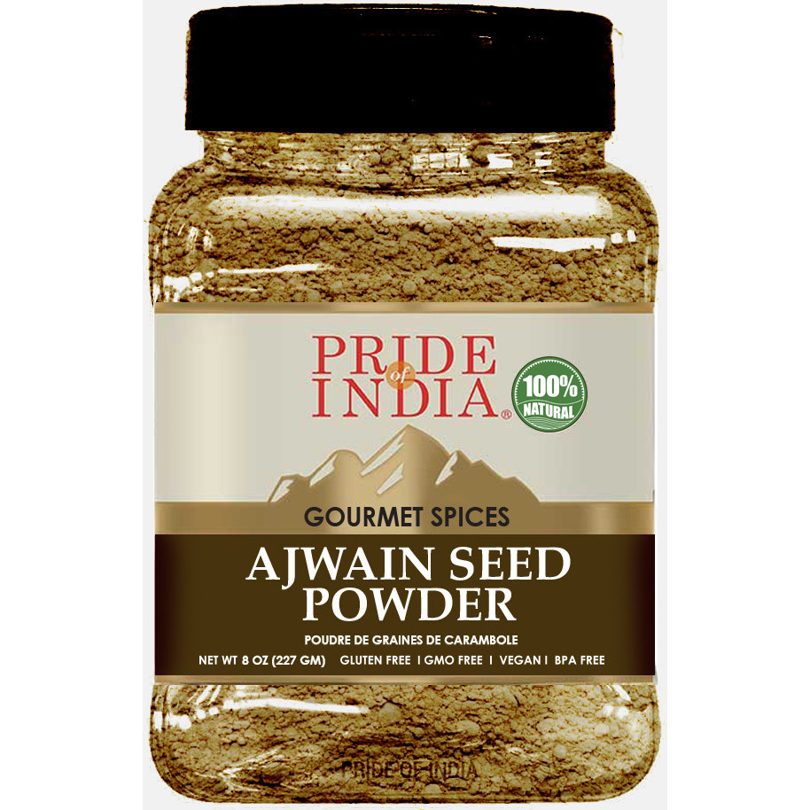 Pride of India ??? Ajwain Seed Powder ??? Gourmet Indian Spice ??? Made from Fresh Carom Seeds ??? Rich in Nutrients ??? Aromatic & Flavorful ??? Easy to Use - 2.1 oz. Small Dual Sifter Bottle