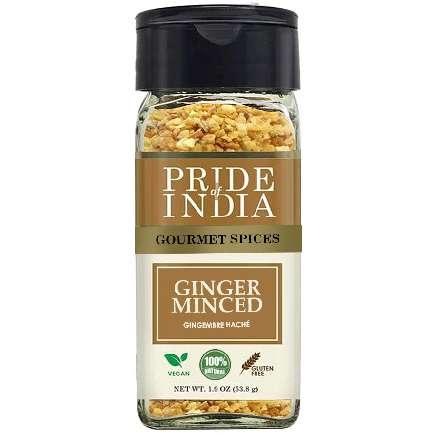 Pride of India ??? 1.9 oz Ginger Minced Whole ??? Gourmet Spice ??? Rich in Antioxidant ??? Potent Flavor - Great for Adding Flavor to Stir Fries & Sauces ??? Easy to Use ??? 1.9 oz. Small Dual Sifter Bottle