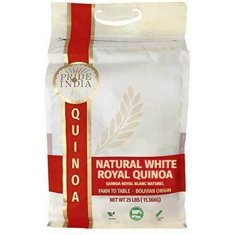 Natural Royal Bolivian White Quinoa - 25 Pound Bulk Bags - Bold Flavorful Prewashed Whole Golden Grains 6g Protein 3g Fiber - Superb Value 250+ Servings per Bag by Pride Of India