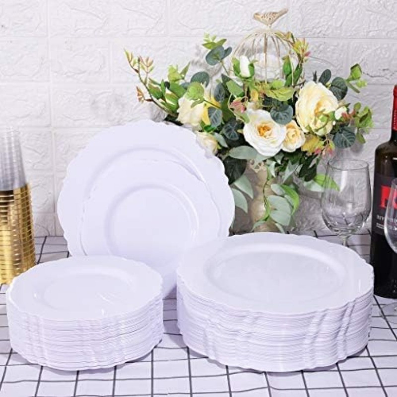 60pcs Pink Plastic Plates - 10.25inch Baroque Pink &Gold Disposable Dinner Plates for Upscale Parties &Wedding-Special