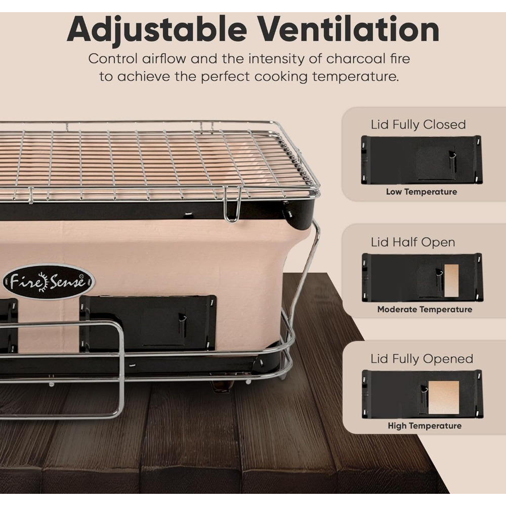 Fire Sense 60450 Yakatori Internal Grates Charcoal Chrome Cooking Grill Japanese Table BBQ Handmade Using Clay Adjustable Ventil