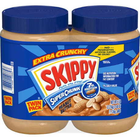 SKIPPY SUPER CHUNK Peanut Butter;  7 g Protein Per Serving;  40 oz Jar Twin Pack