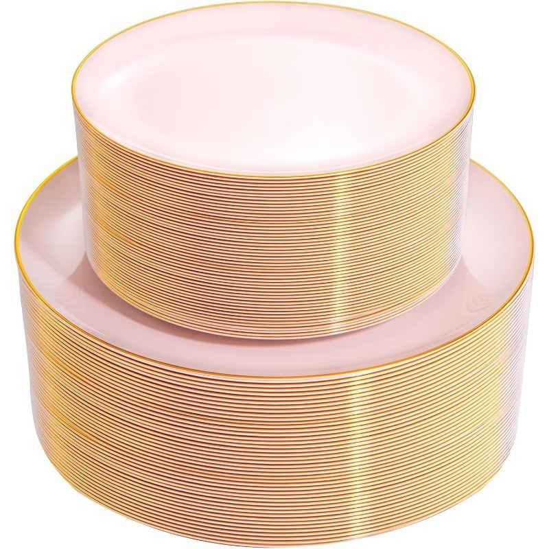 100PCS Green Plastic Plates - Green Disposable With Gold Rim - Plates Disposable Include 50PCS Green Dinner Plates