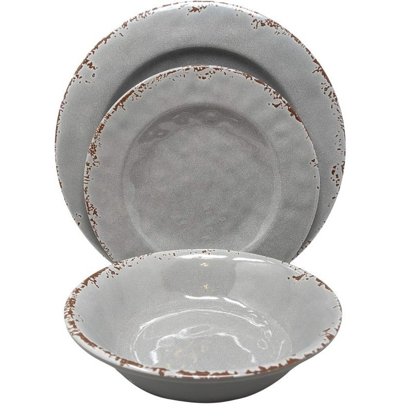 12 Piece Rustic Farmhouse Melamine Dinnerware Set, Service for 4 (New Ivory)