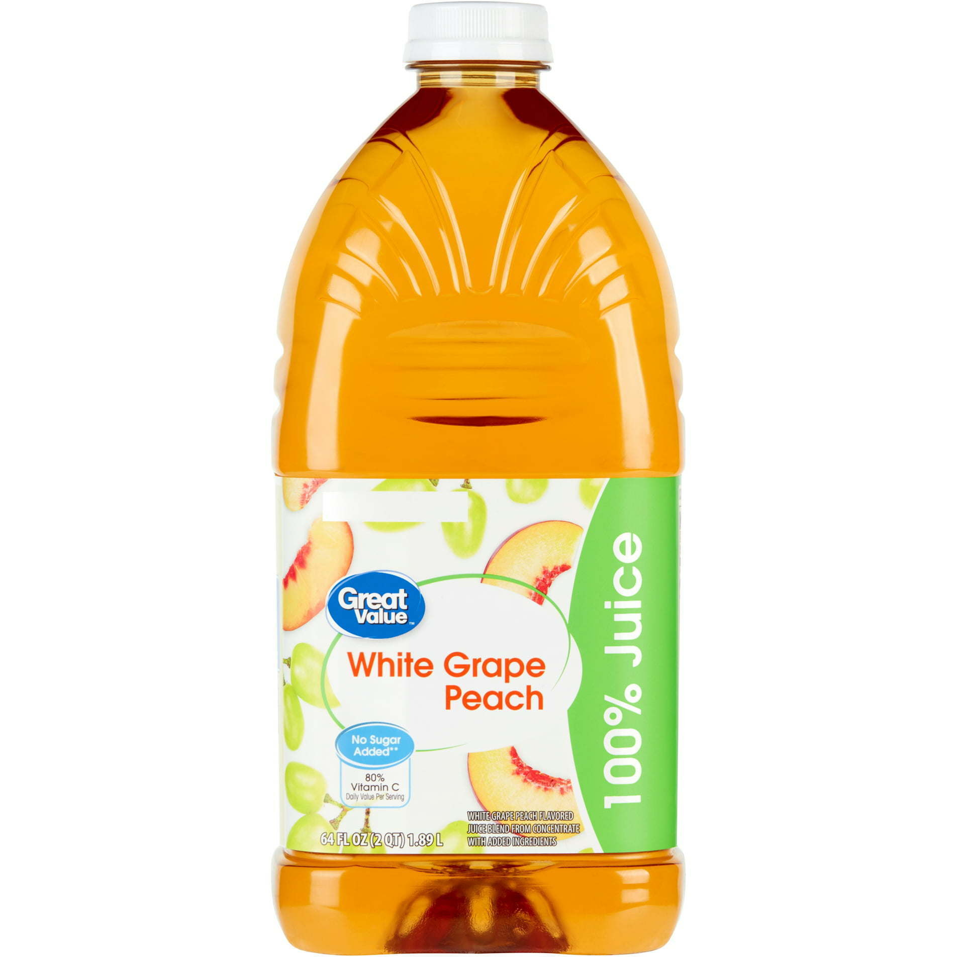 Great Value White Grape/Peach 100% Juice, 64 fl oz