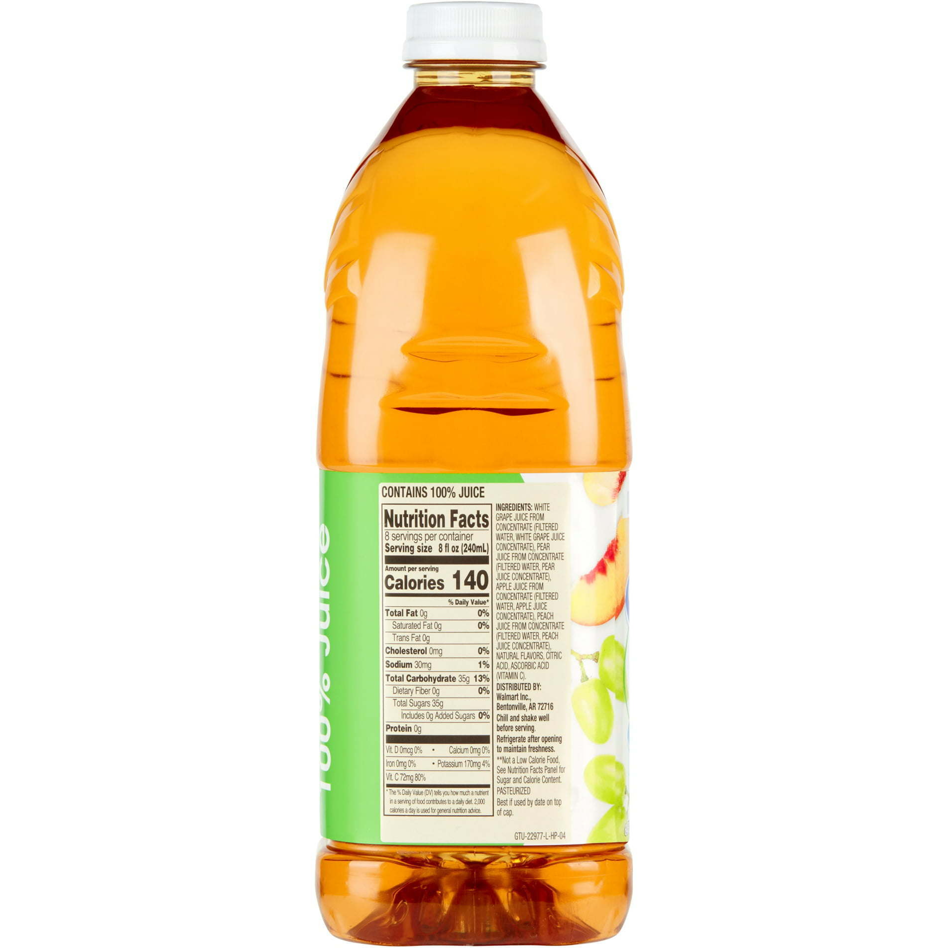 Great Value White Grape/Peach 100% Juice, 64 fl oz