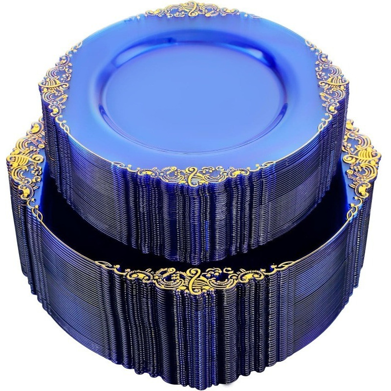 102PCS White and Gold Plastic Plates - Heavyweight Gold Disposable Plates Include 51PCS 7.5inch Dessert Plates, 51PCS